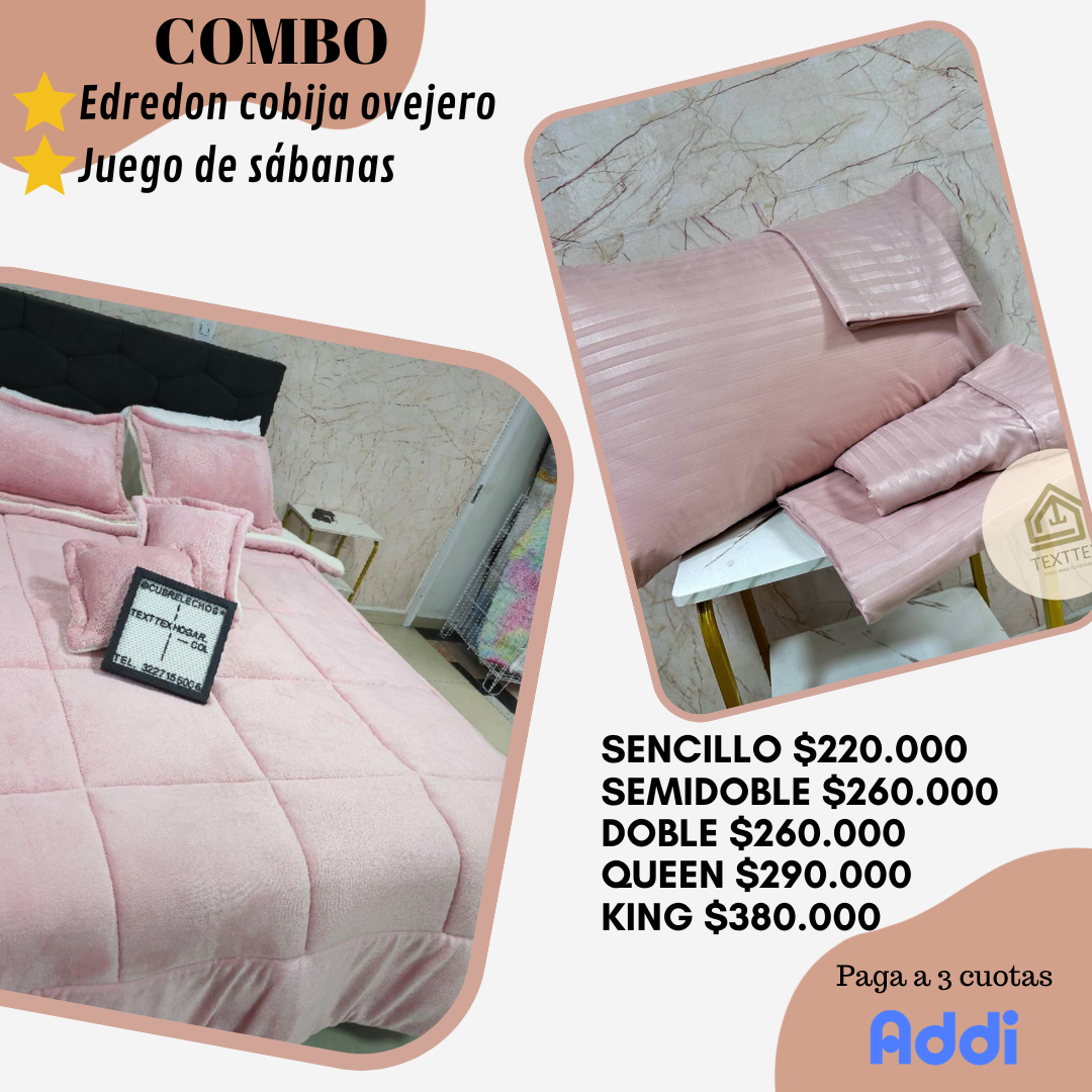 Combo Edredón ovejero con juego de sábanas