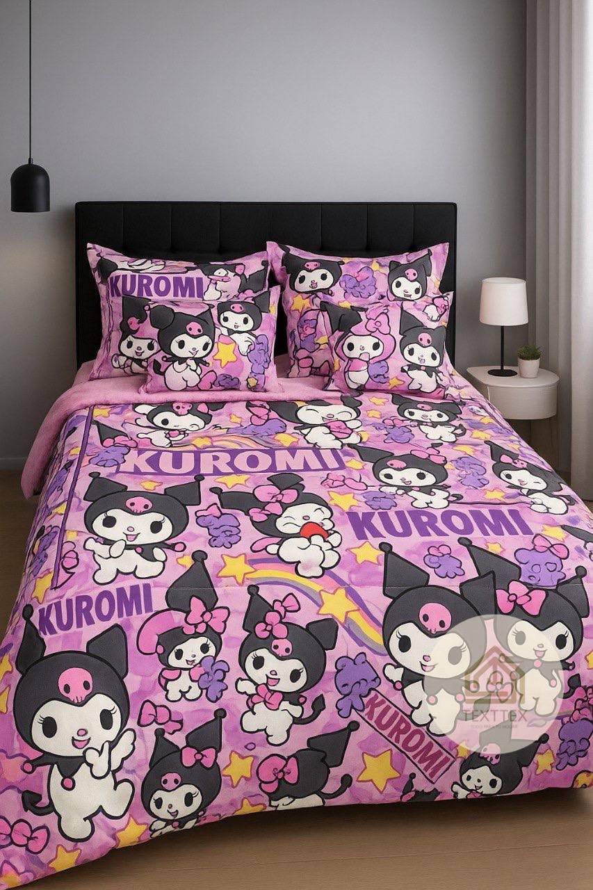 Combo edredón con sábanas diseño kuromi
